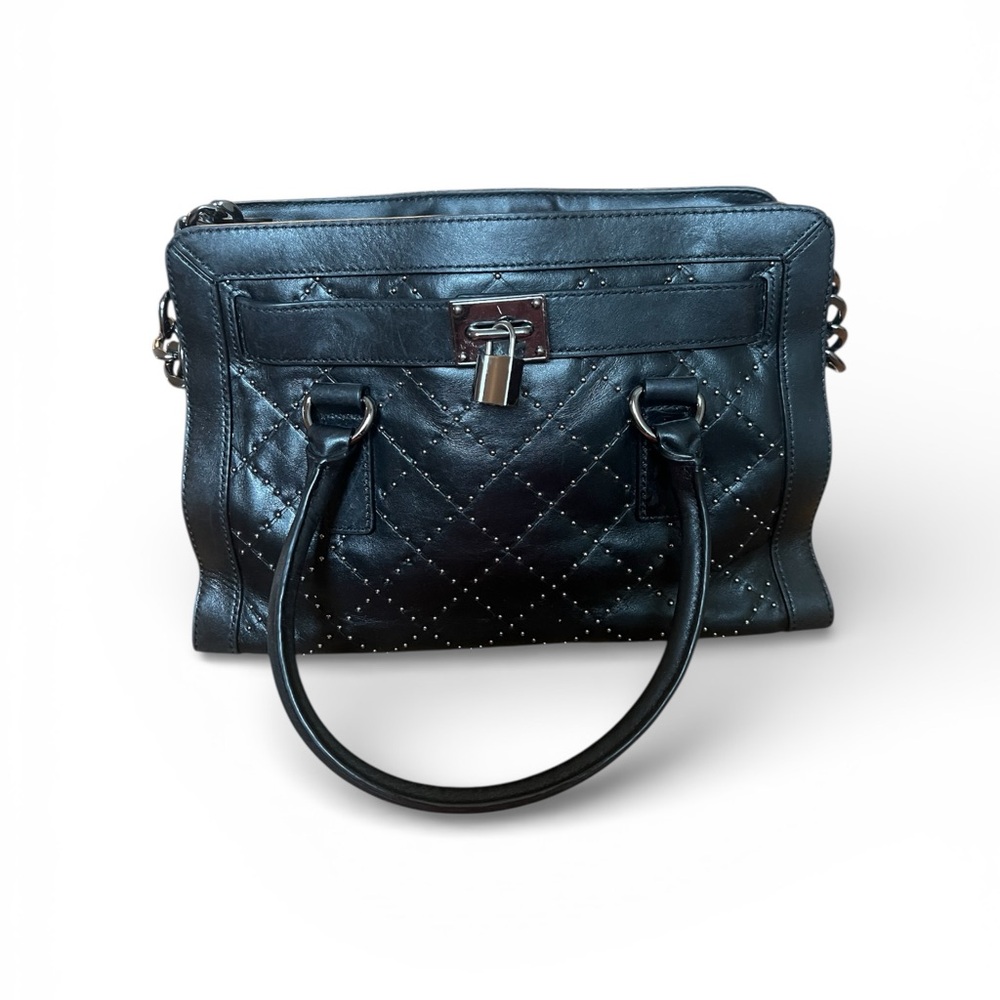 Michael Kors Black Quilted Leather Satchel Top Handle Crossbody Bag